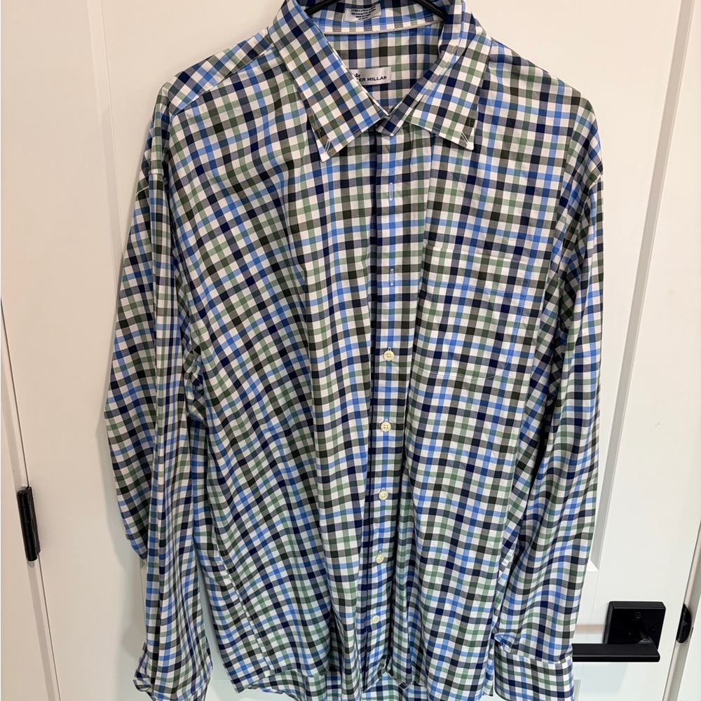 Peter Millar Men's Checkered Shirt - Blue, Green, White